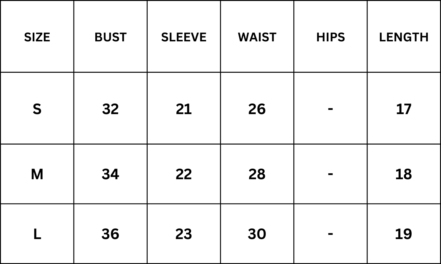 Size Chart for Caplan Top - Apricot