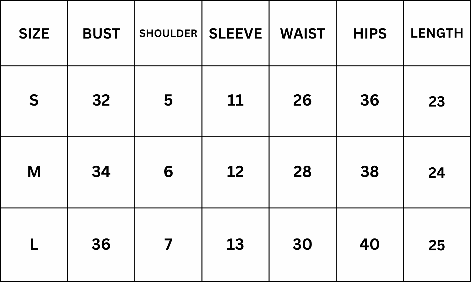 Size Chart for Pifko Top - White