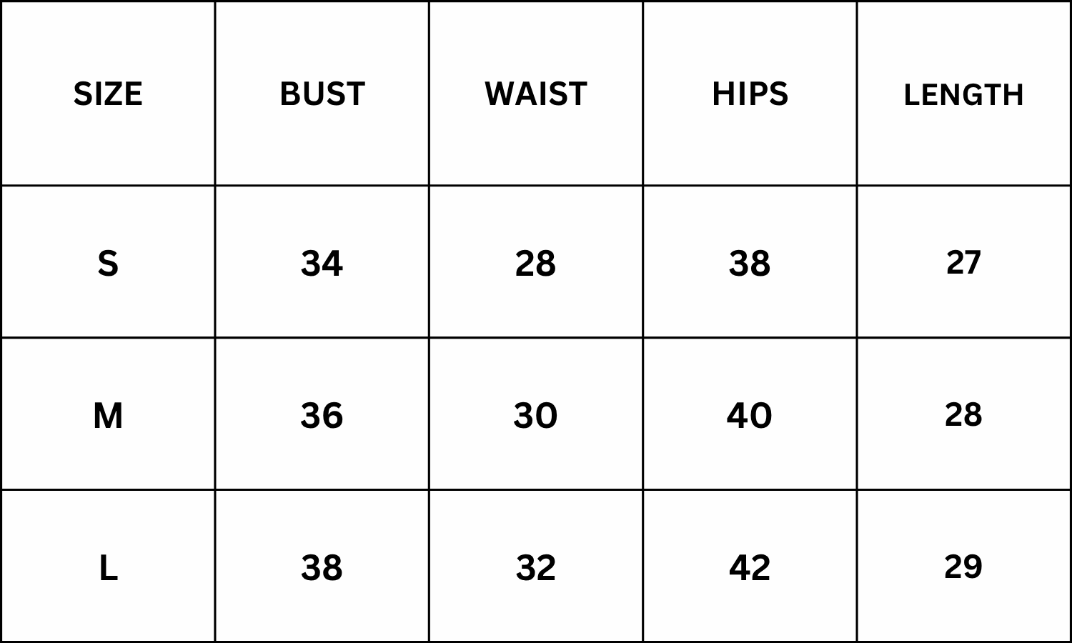 Size Chart for Sylvia Romper - Black