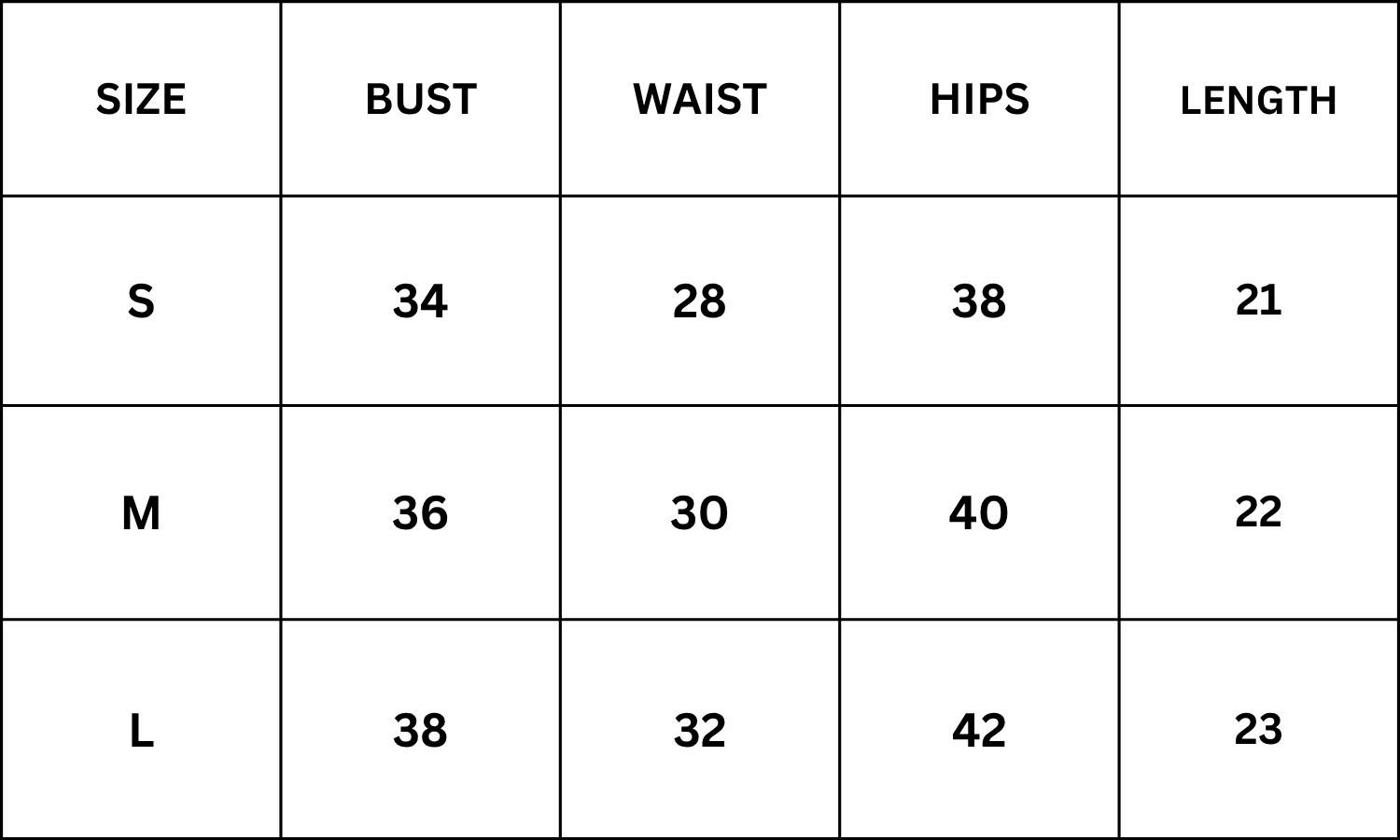 Size Chart for Doran Top - Khaki