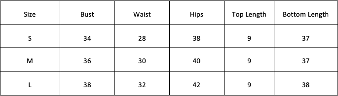 Size Chart for Milan Co-ord - Black
