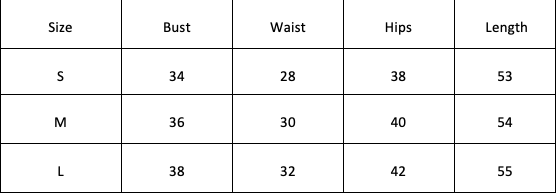 Size Chart for Americana Slit Dress-Black