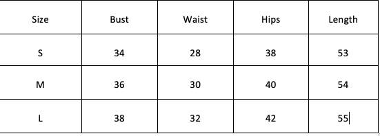 Size Chart for Clarissa Dress-Black