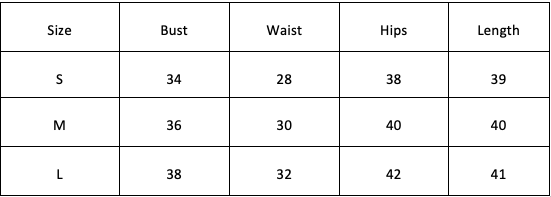 Size Chart for Flower Diva Dress-Black