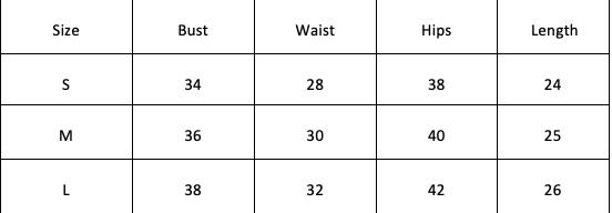 Size Chart for Charmy Mini Dress -White