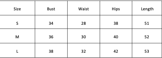 Size Chart for Legend Dress - Black