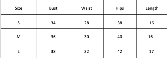 Size Chart for Black Mist Top - Black