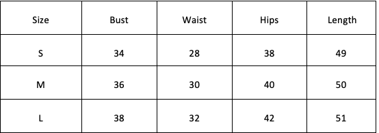 Size Chart for Black Dream Top - Black
