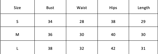 Size Chart for Night Frost Dress - Black