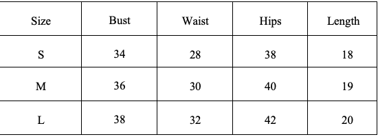 Size Chart for Lace Lovers Tie Up Top - Black