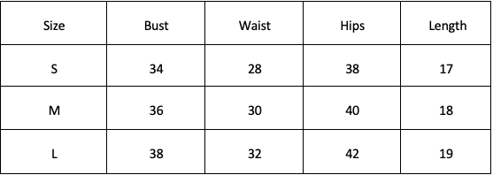 Size Chart for Sally Top-Grey