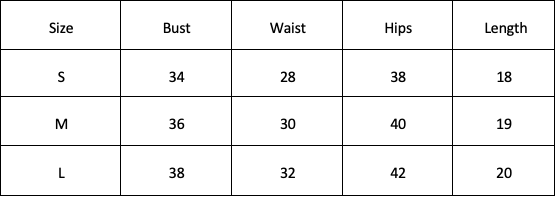 Size Chart for Shyla 2.0 - Black