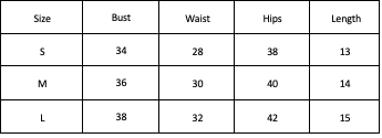 Size Chart for Athena - Gold