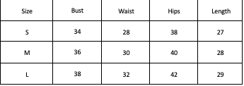 Size Chart for Sabrina - Black