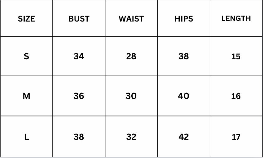 Size Chart for Crucible Top - Black