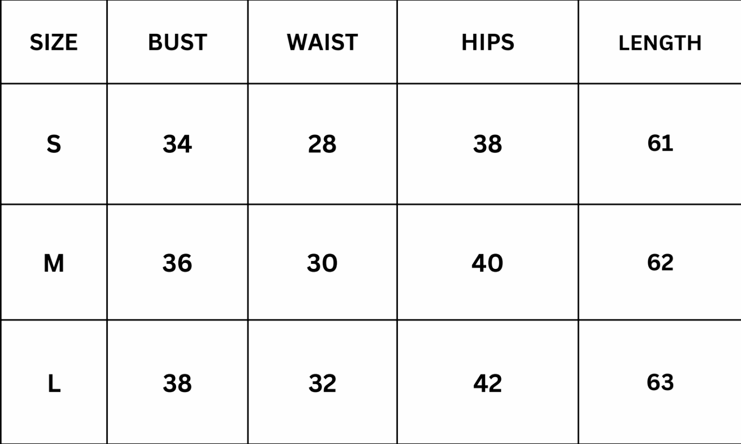 Size Chart for Chalice Maxi Dress - White