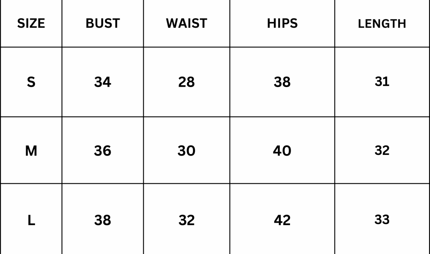 Size Chart for Fiera Mini Dress - Black