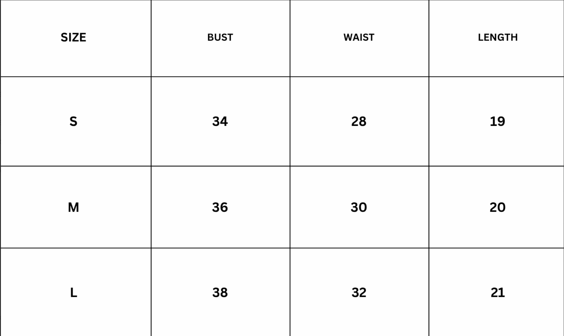 Size Chart for Isla Top - Yellow