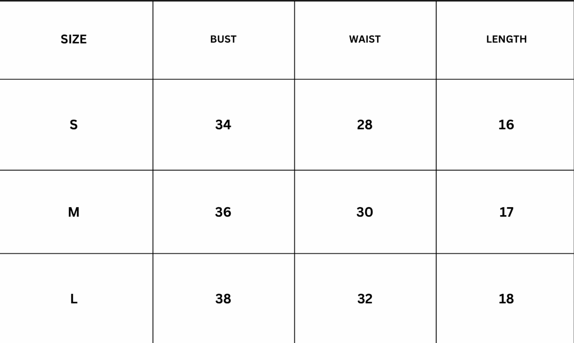 Size Chart for Dolce Top - Blue