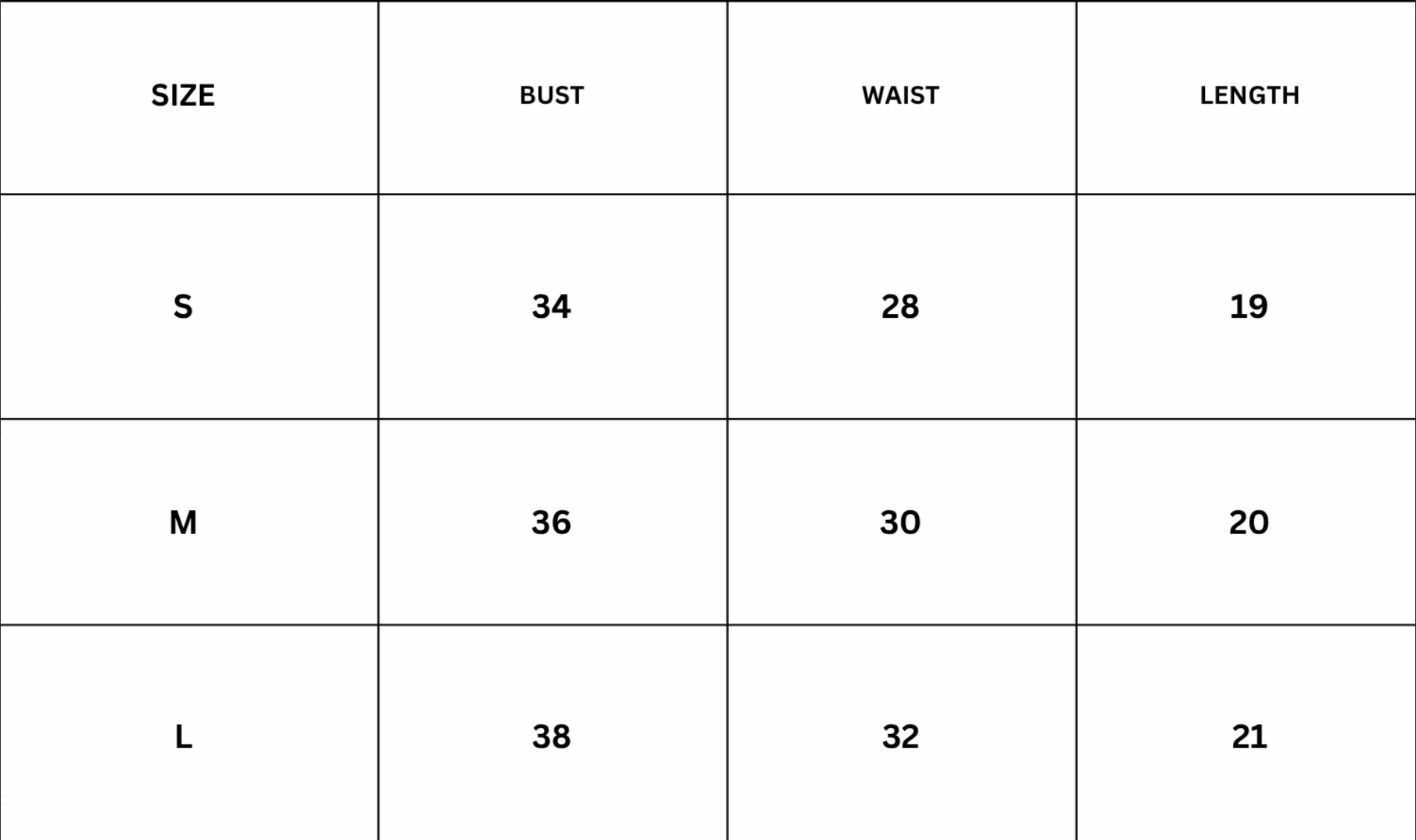 Size Chart for Cairo Top - Brown
