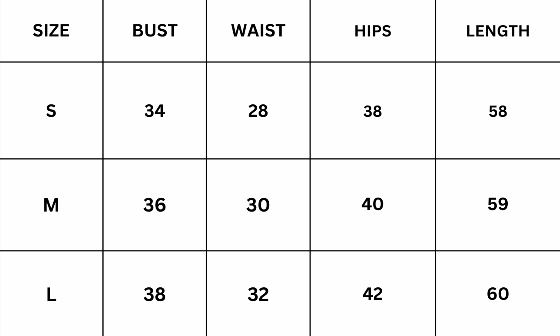 Size Chart for Lucina Maxi Dress - Black