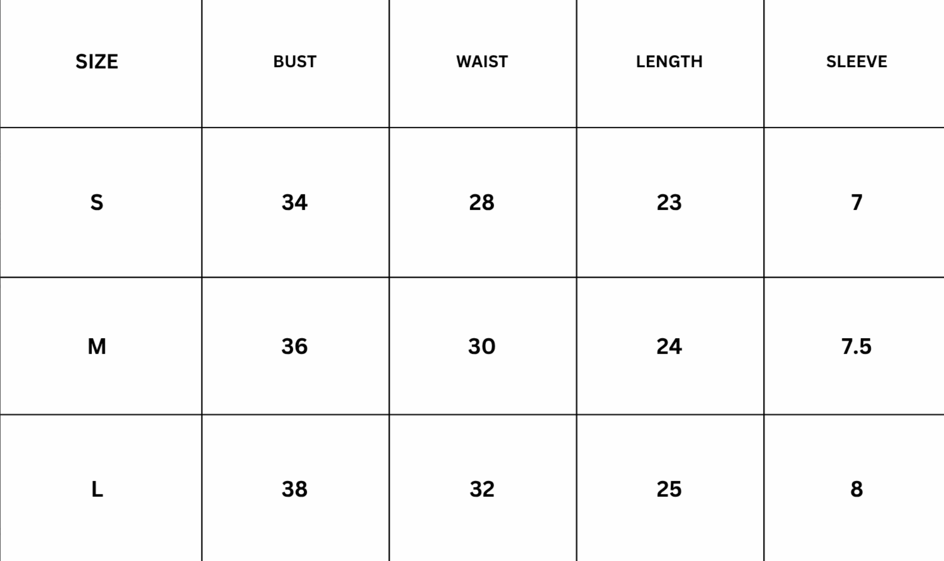 Size Chart for Absica Top - Grey
