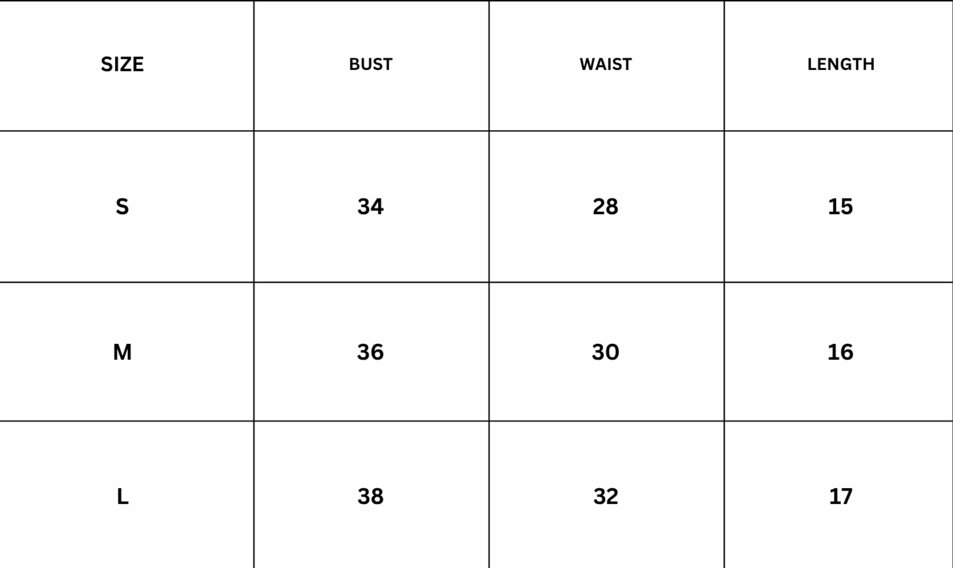 Size Chart for Sienna Top - Brown
