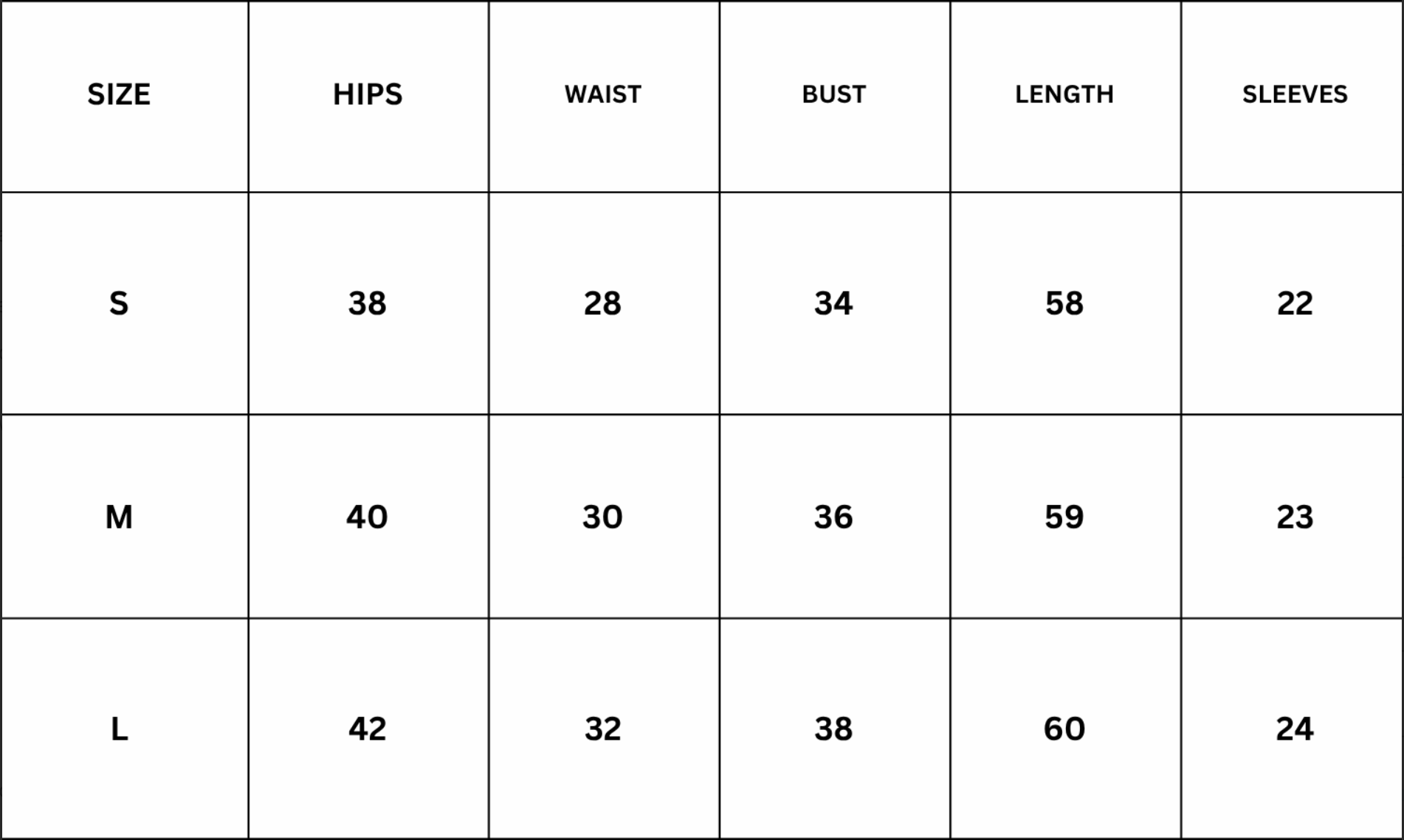 Size Chart for Gabriella Maxi Dress - White