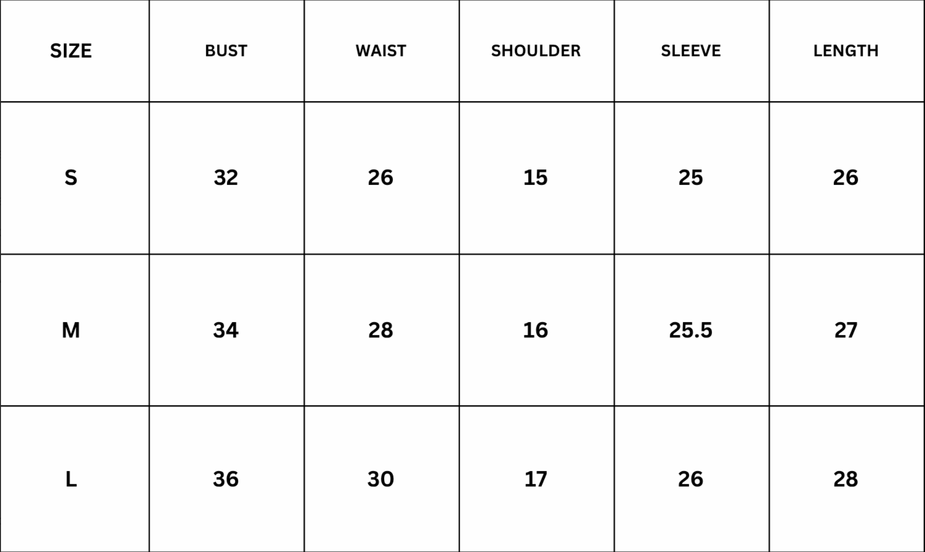 Size Chart for Mirae Top - White