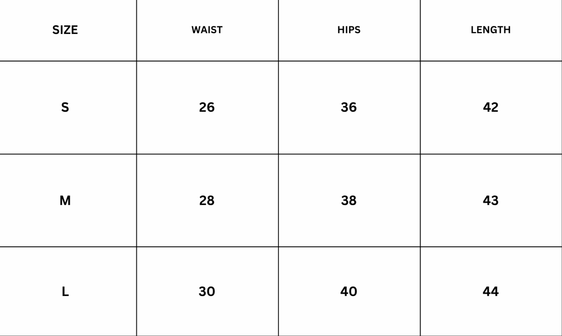 Size Chart for Arden Pants - Grey