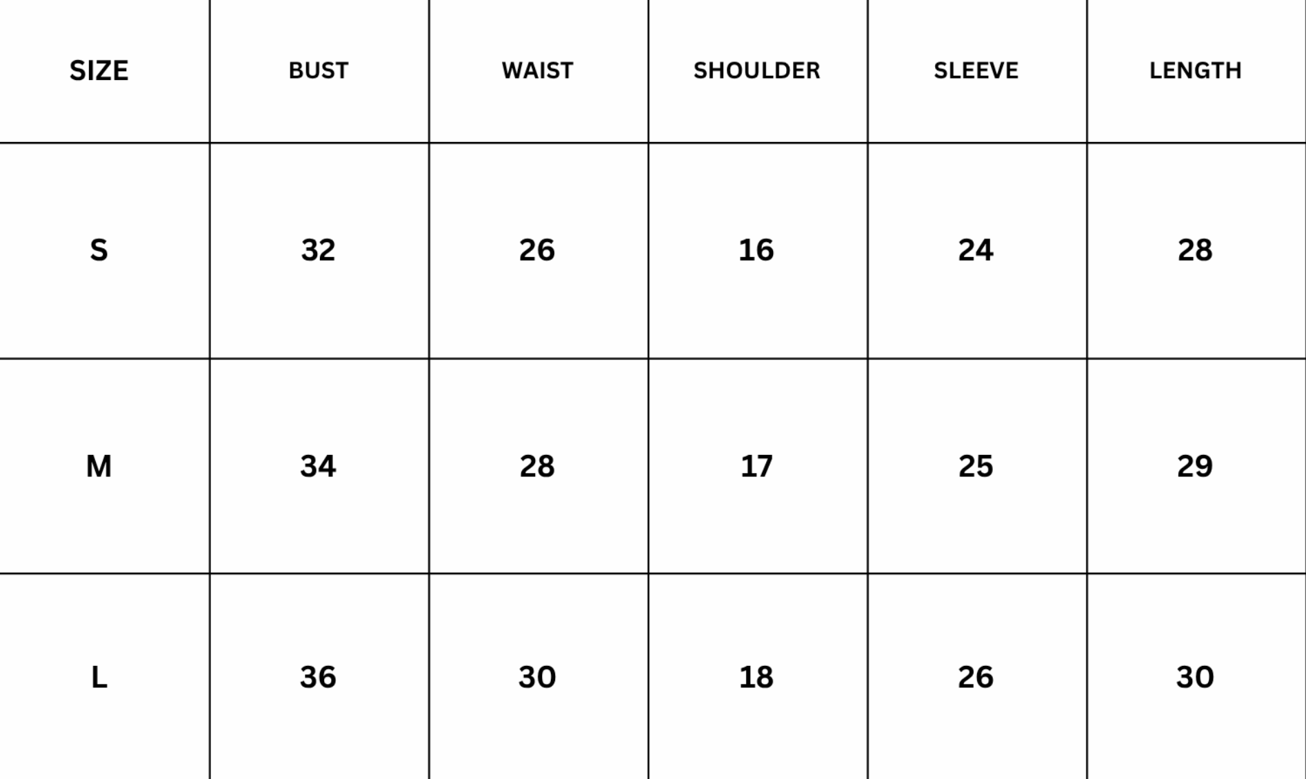 Size Chart for Lioré Jacket Top - White