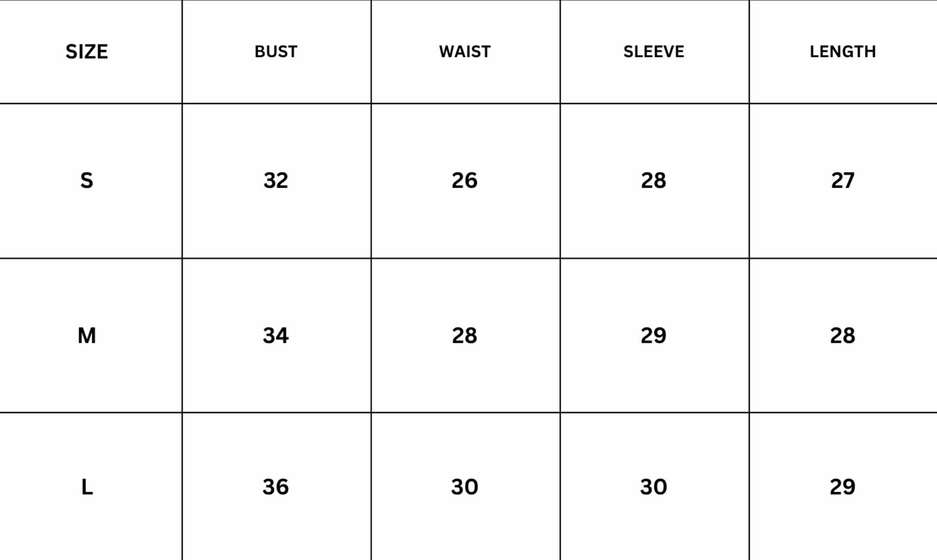 Size Chart for Evania Jacket - Burgundy