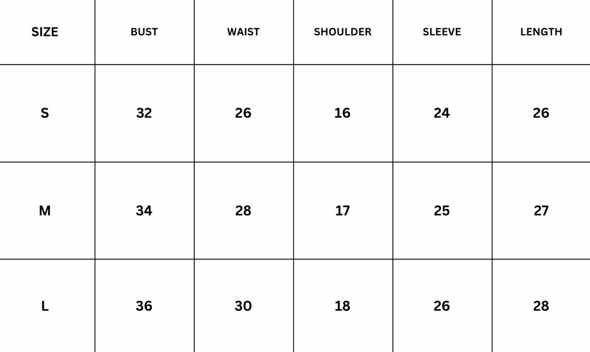 Size Chart for Alenya Jacket - Brown
