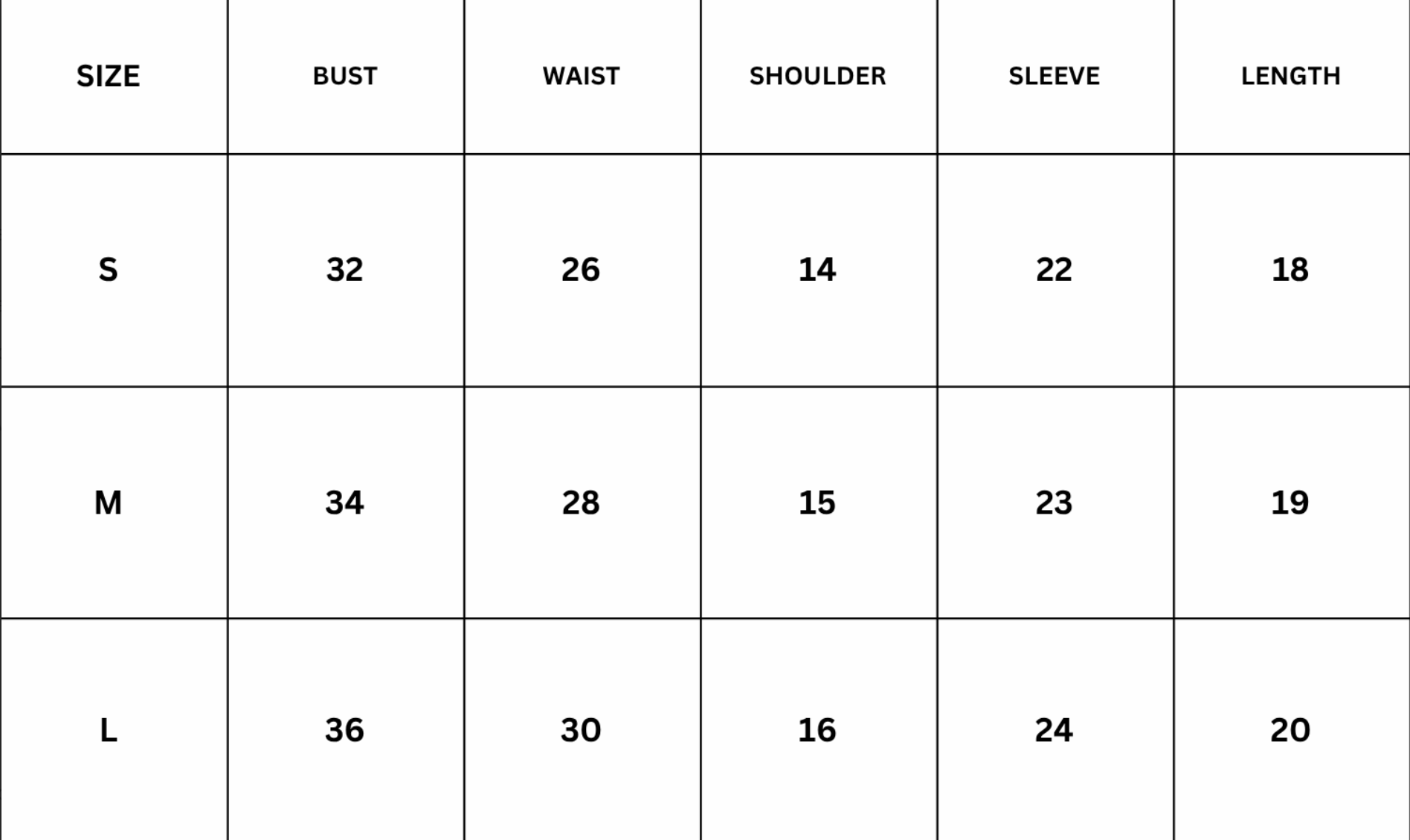 Size Chart for Arlise Top - Brown