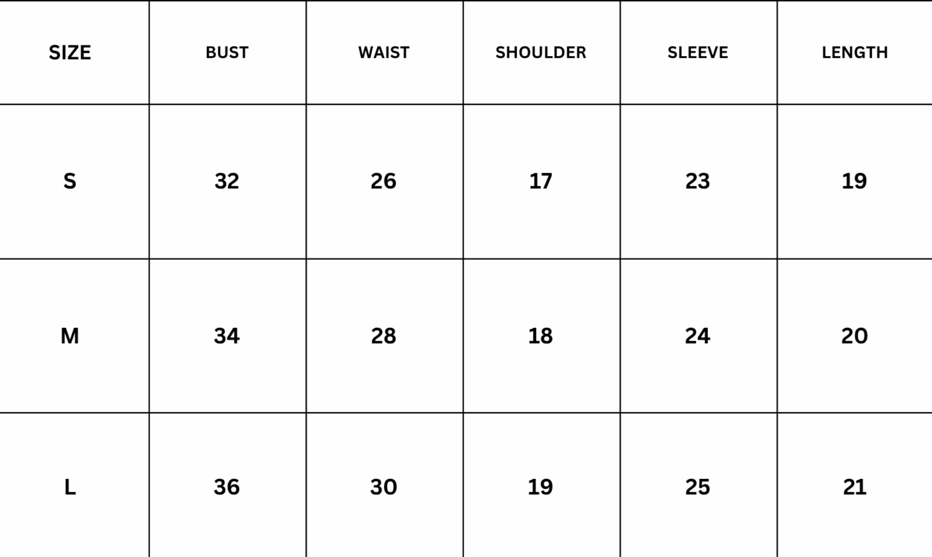 Size Chart for Jessica Jacket - Brown