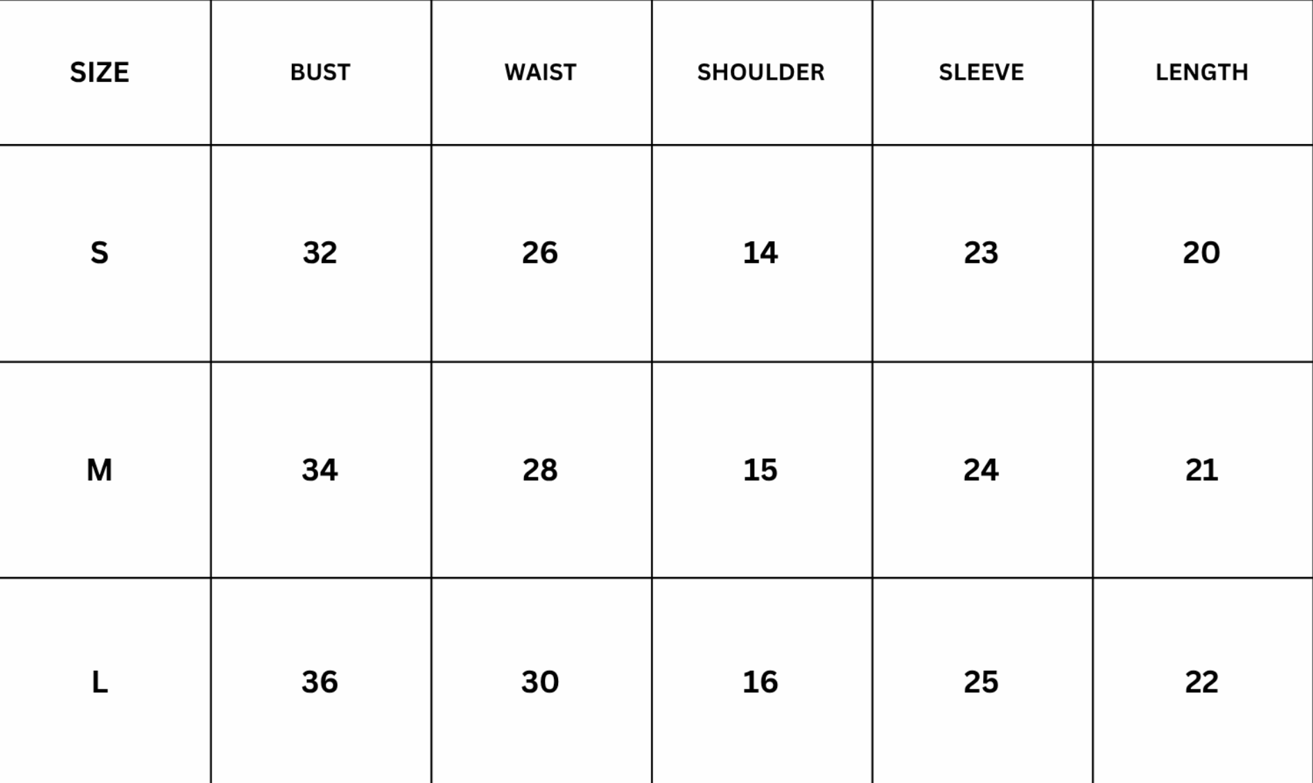 Size Chart for Luma Top - Apricot