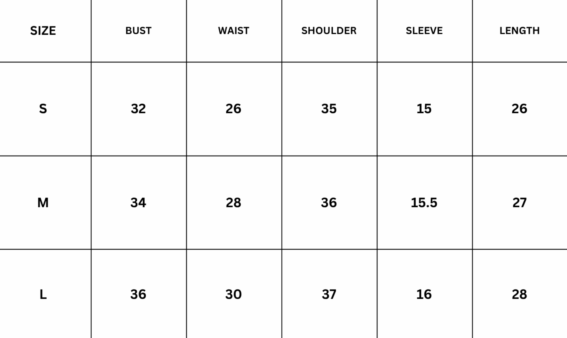 Size Chart for Adele Top - Brown