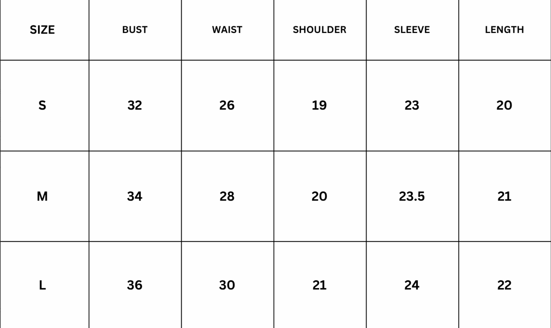 Size Chart for Aurette Jacket - Brown