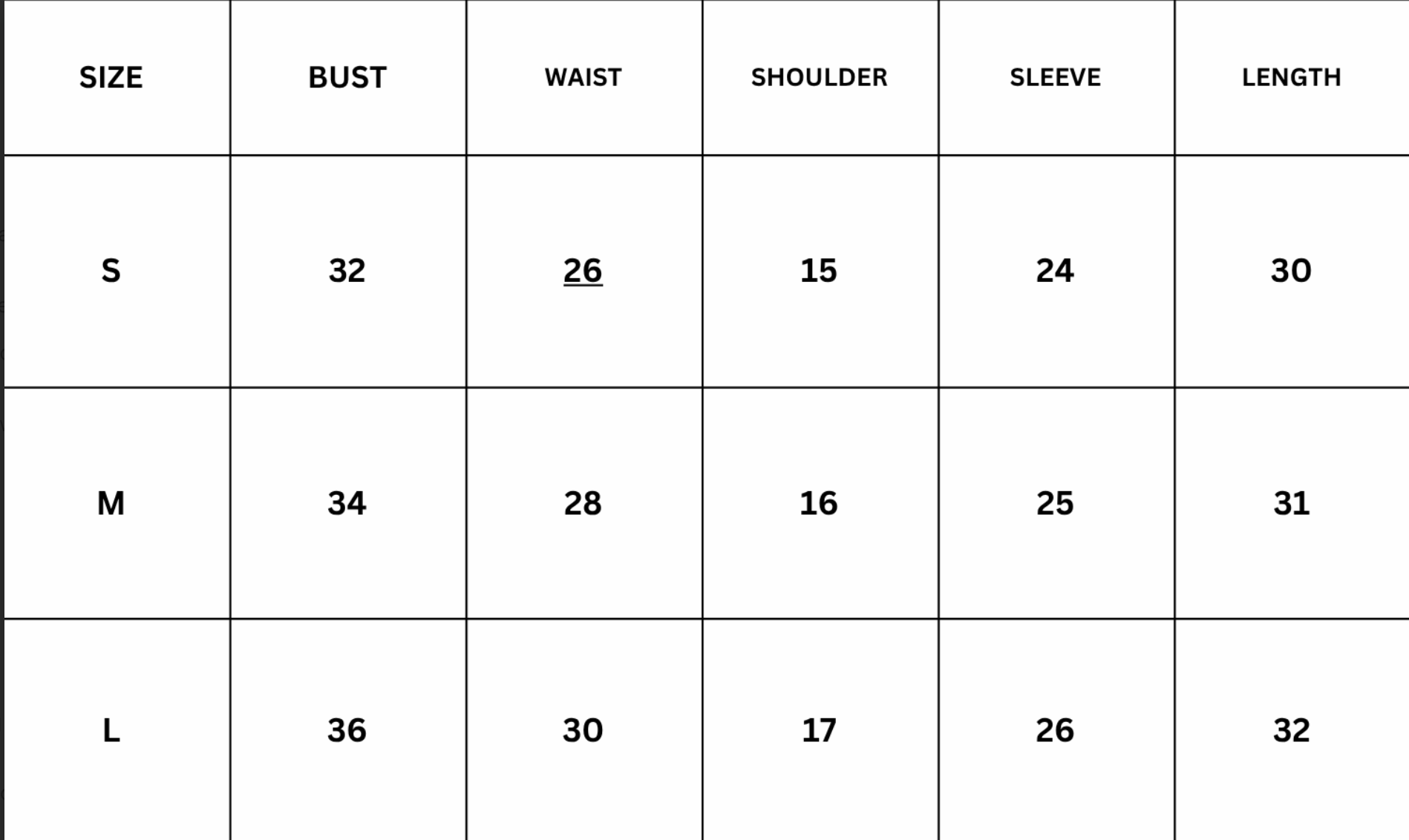 Size Chart for Corelle Jacket Top - Black