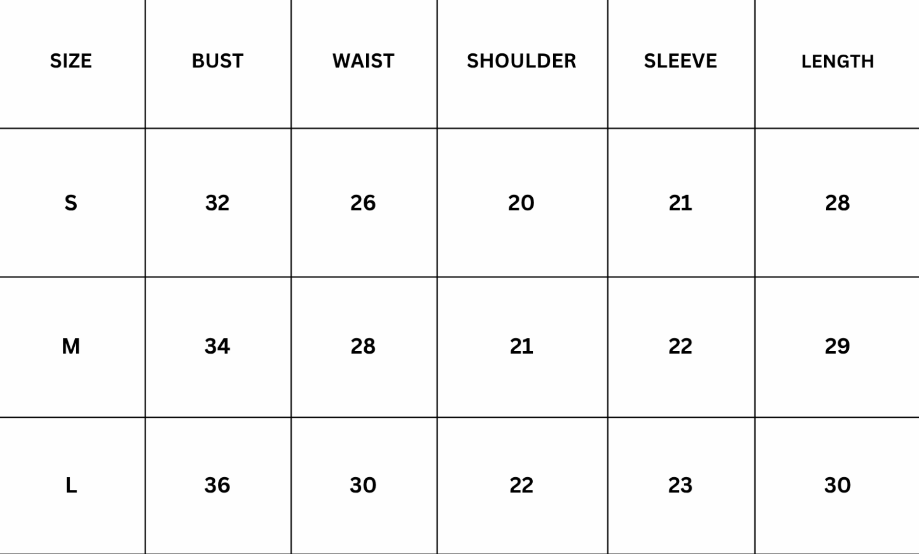 Size Chart for Kova Jacket Top - Brown