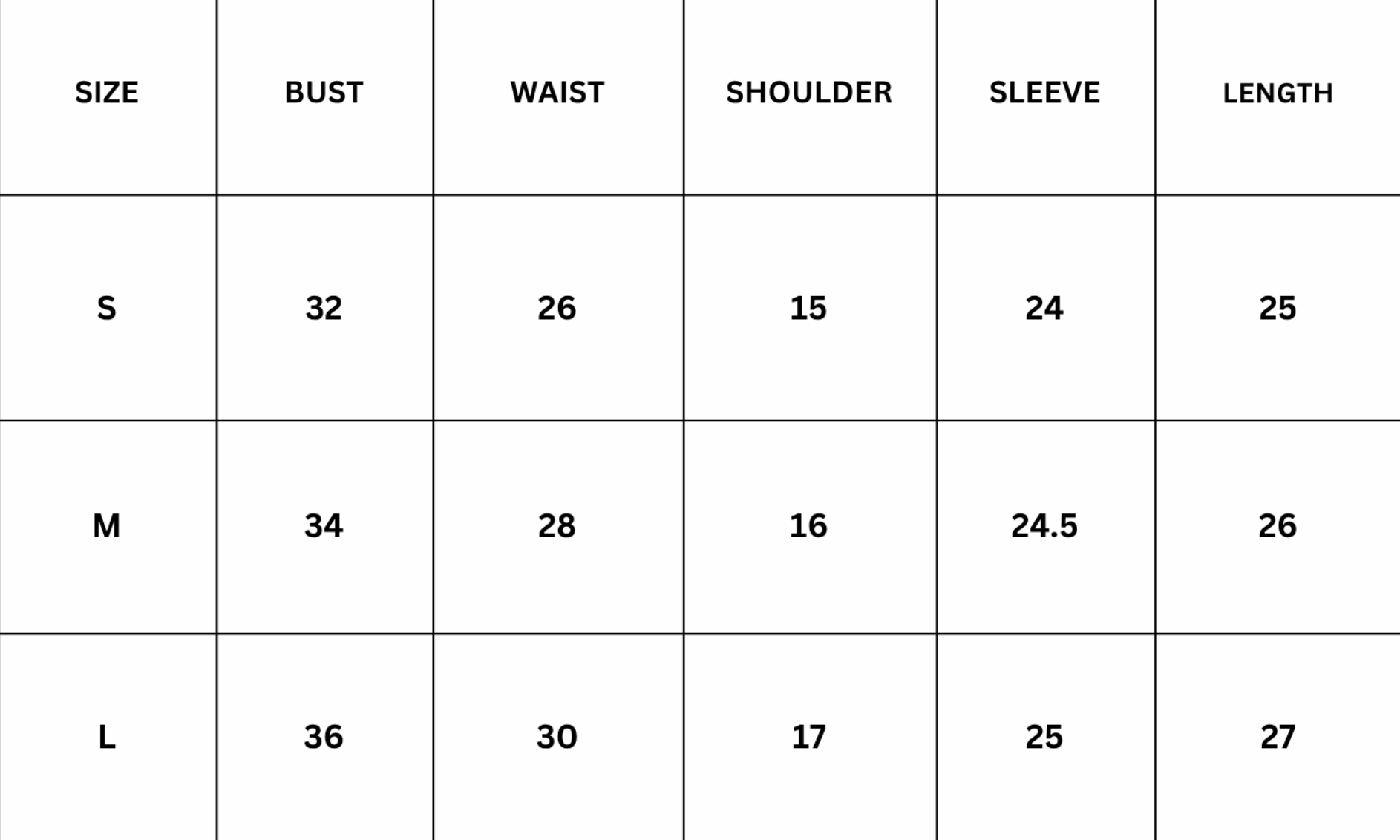 Size Chart for Pastore Jacket - Black