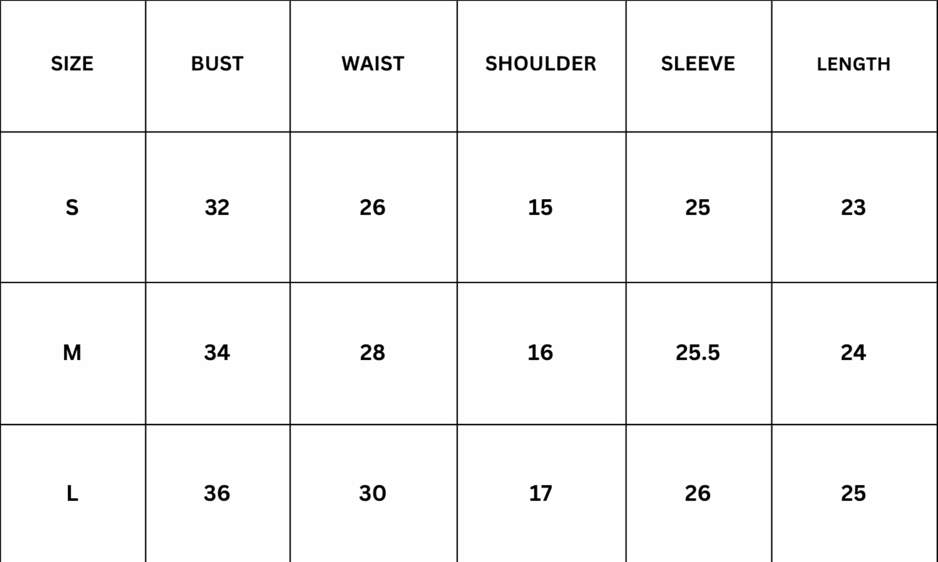 Size Chart for Botswana Top - Apricot