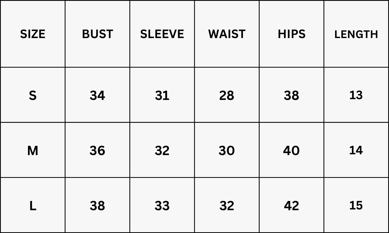 Size Chart for Urban Angel