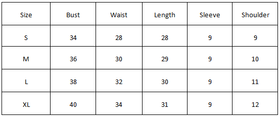 Size Chart for Kim Bodysuit - Black
