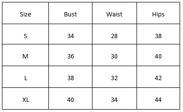 Size Chart for Lily Bodysuit - Black